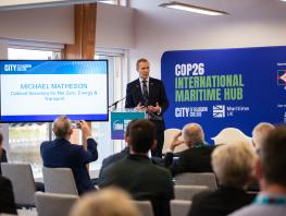 ScotGov CabSec Michael Matheson MSP speaking at Voyage to Carbon Zero Seminar 